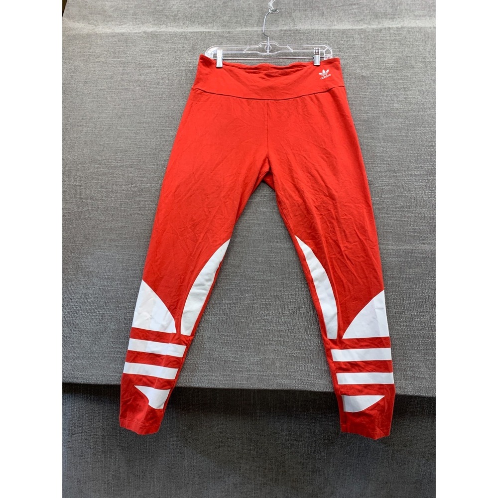 Adidas Originals Adicolor Leggings Womens 32 Orange Trefoil Logo Yoga Running